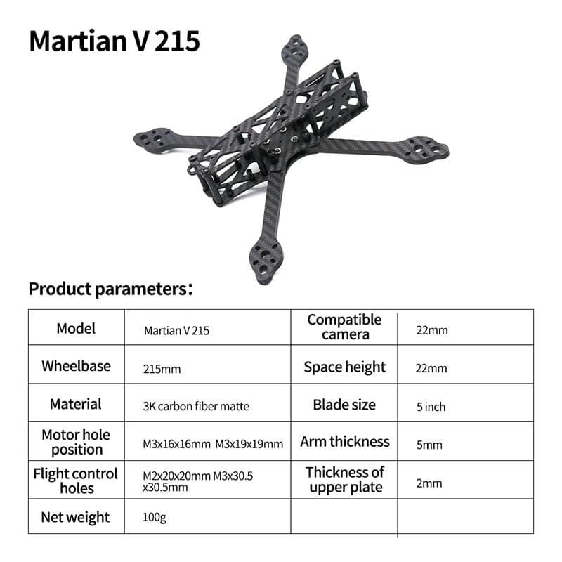 5 Inch FPV Drone Frame Kit - Martian V Wheelbase 215mm 5mm Arm Carbon Fiber for FPV Racing Drone Accessories 5 5 Inch FPV Drone Frame Kit - Martian V Wheelbase 215mm 5mm Arm Carbon Fiber for FPV Racing Drone Accessories - Image 5