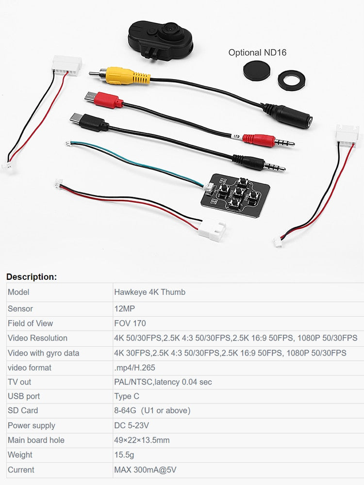 Hawkeye Thumb 4K HD FPV Camera - With ND16 Filter FOV 170 Gyroflow Stabilization Remote Recording For FPV Rcaing Drone Quadcopter 6 Hawkeye Thumb 4K HD FPV Camera - With ND16 Filter FOV 170 Gyroflow Stabilization Remote Recording For FPV Rcaing Drone Quadcopter - Image 6