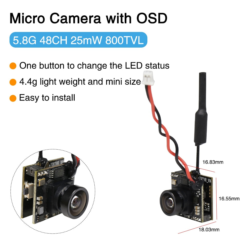 EWRF 800TVL Micro Camera with OSD - 5.8G 48CH 200mW FOV170 CMOS AIO FPV Camera for Radiolink F121 Mini Racing Drone Quadcopter 8 EWRF 800TVL Micro Camera with OSD - 5.8G 48CH 200mW FOV170 CMOS AIO FPV Camera for Radiolink F121 Mini Racing Drone Quadcopter - Image 8