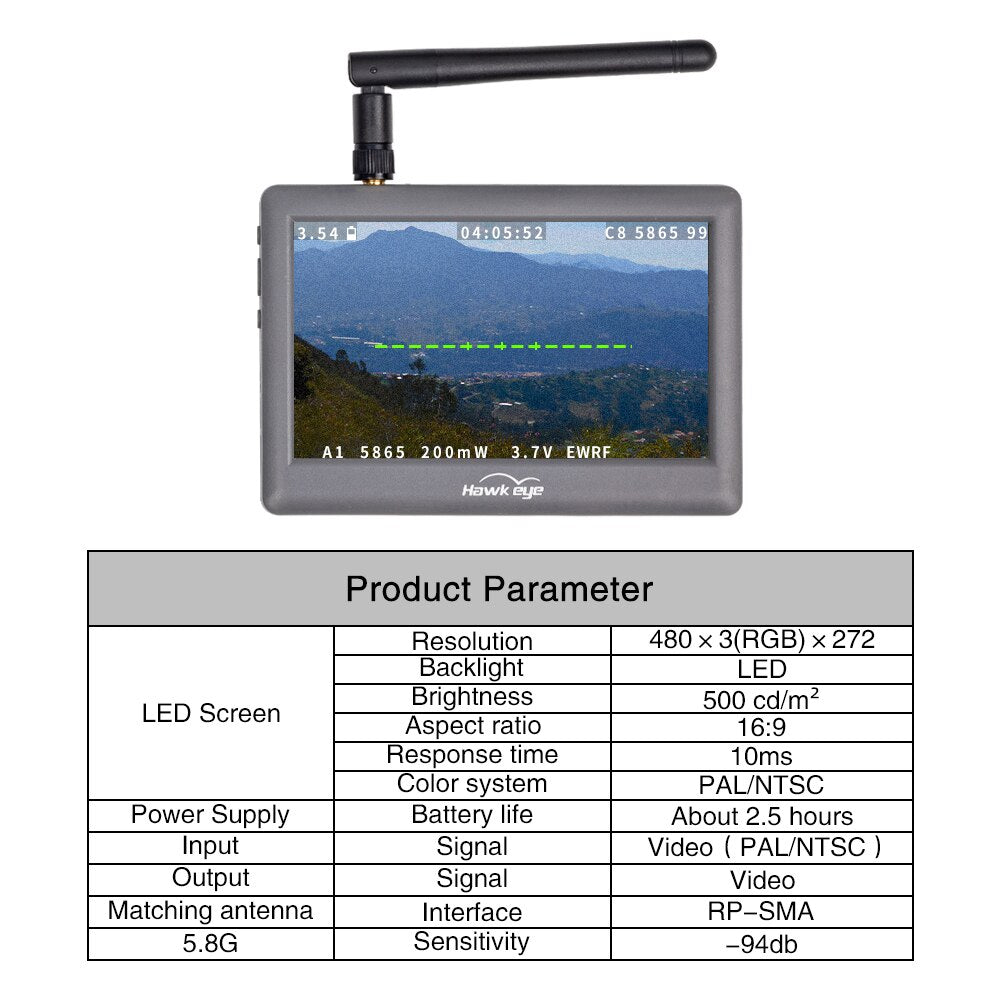 Hawkeye Little Pilot 5.8G FPV Monitor - 480×272 4.3inch Screen 48 Channels FPV Display Screen Receiver Integrate for RC Drone 5 Hawkeye Little Pilot 5.8G FPV Monitor - 480×272 4.3inch Screen 48 Channels FPV Display Screen Receiver Integrate for RC Drone - Image 5