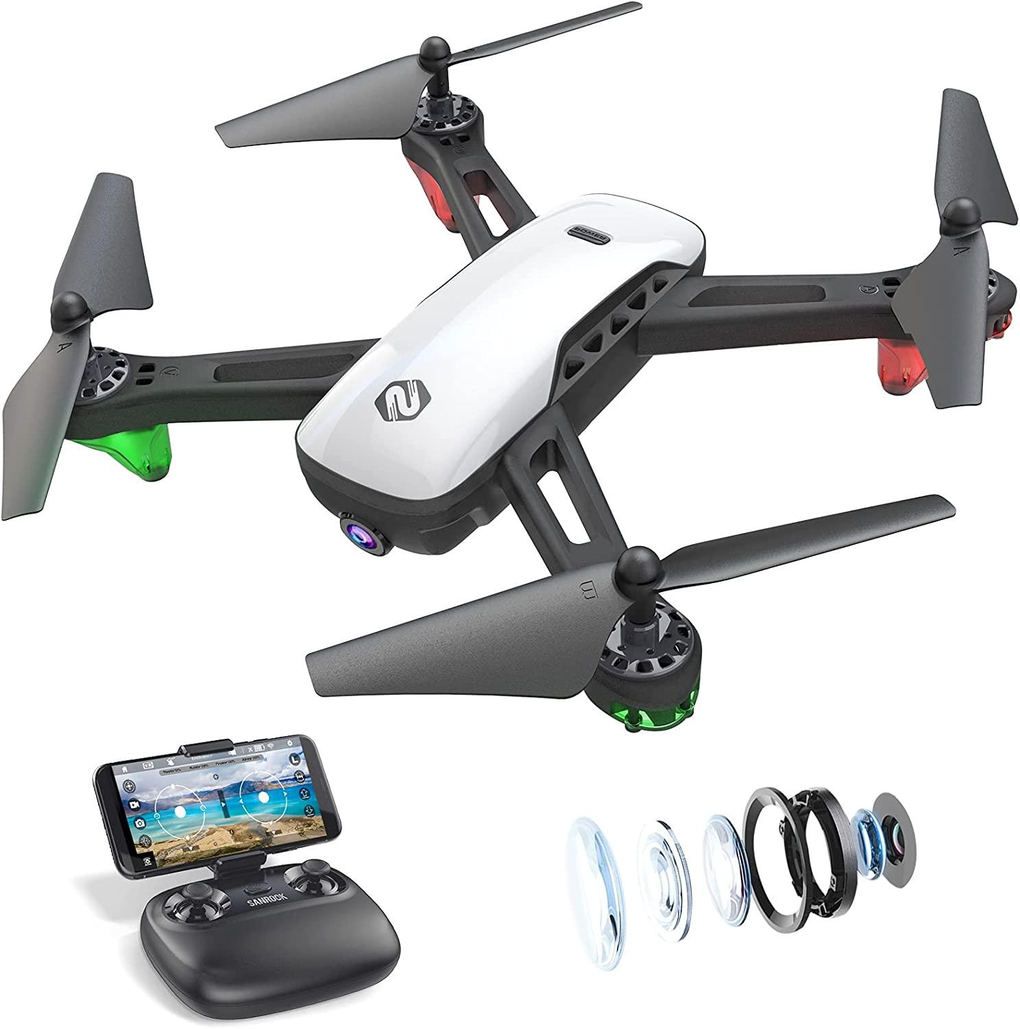 SANROCK U52 Drone - with 1080P HD Camera for Adults Kids, WiFi Live Video FPV Drones RC Quadcopters for Beginners, Gesture Control, Gravity Sensor, Altitude Hold, 3D Flip, Custom Route, One Key Backward