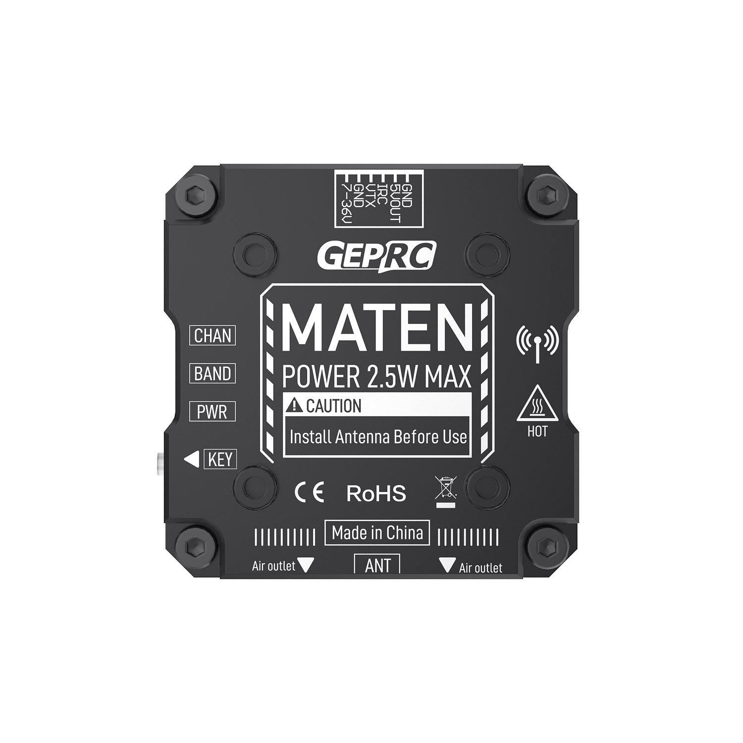 GEPRC MATEN 5.8G 2.5W VTX PRO - 7 - 36V 72CH 25mW/200mW/600mW/1600mW/2500mW/Pit mode 9 GEPRC MATEN 5.8G 2.5W VTX PRO - 7 - 36V 72CH 25mW/200mW/600mW/1600mW/2500mW/Pit mode — изображение 9