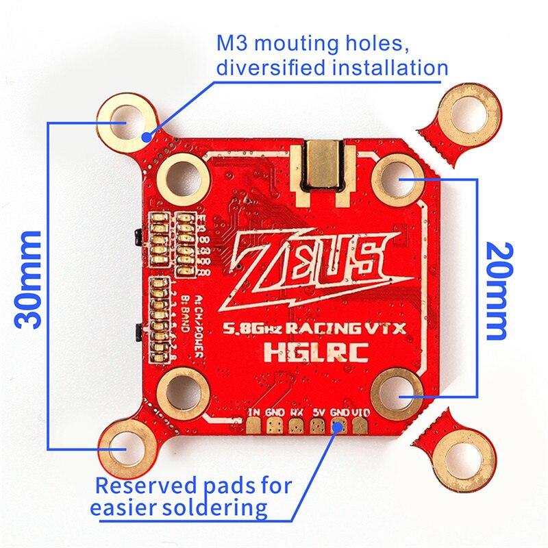 HGLRC Zeus VTX Transmitter - 5.8G 40CH PIT/25/100/200/400/800mW Smart Mounting 20*20mm/30*30mm FPV Transmitter For FPV RC Drone Quadcopter 3 HGLRC Zeus VTX Transmitter - 5.8G 40CH PIT/25/100/200/400/800mW Smart Mounting 20*20mm/30*30mm FPV Transmitter For FPV RC Drone Quadcopter - Image 3