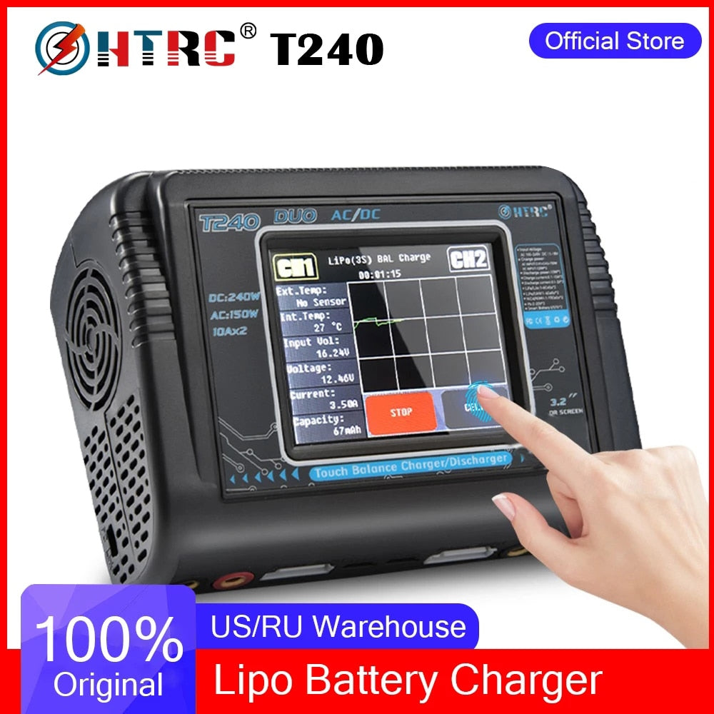 HTRC T240 Duo Lipo Charger - Battery Discharger Dual Channel AC 150W DC 240W Touch Screen RC Charger for Model Car Toy 3 HTRC T240 Duo Lipo Charger - Battery Discharger Dual Channel AC 150W DC 240W Touch Screen RC Charger for Model Car Toy - Image 3
