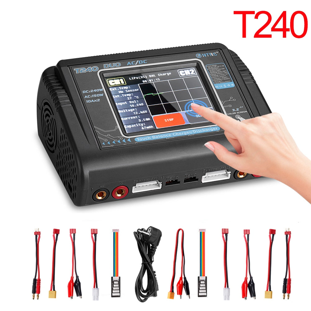 HTRC T240 Duo Lipo Charger - Battery Discharger Dual Channel AC 150W DC 240W Touch Screen RC Charger for Model Car Toy 5 HTRC T240 Duo Lipo Charger - Battery Discharger Dual Channel AC 150W DC 240W Touch Screen RC Charger for Model Car Toy - Image 5