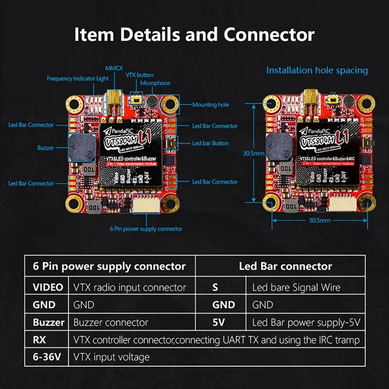 Pandarc VT5804M L1 VTX - 5.8G Interface Controller 25/100/200/400/600MW VTX Buzzer LED Controller Forrc FPV Racing Drones 5 Pandarc VT5804M L1 VTX - 5.8G Interface Controller 25/100/200/400/600MW VTX Buzzer LED Controller Forrc FPV Racing Drones — изображение 5
