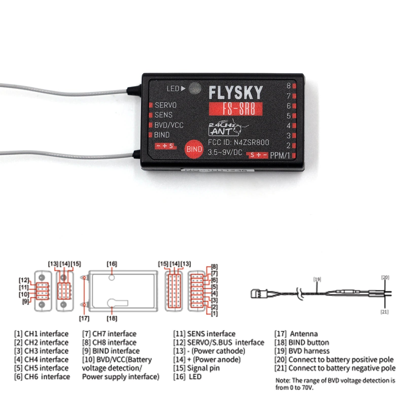 FLYSKY FS-SR8 2.4G 8CH Receiver - ANT Protocol 3.5~9V/DC Receiver for FS-ST8 RC Helicopters Car Boat Remote Controller 2 FLYSKY FS-SR8 2.4G 8CH Receiver - ANT Protocol 3.5~9V/DC Receiver for FS-ST8 RC Helicopters Car Boat Remote Controller - Bild 2