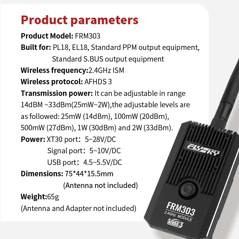 FLYSKY FRM303 2.4GHz TX Module - AFHDS3 Extended Range 25mW-2W Over 80KM Signal Enhancement For PL18 EL18 PPM SBUS RC FPV Drone 4 FLYSKY FRM303 2.4GHz TX Module - AFHDS3 Extended Range 25mW-2W Over 80KM Signal Enhancement For PL18 EL18 PPM SBUS RC FPV Drone - Image 4