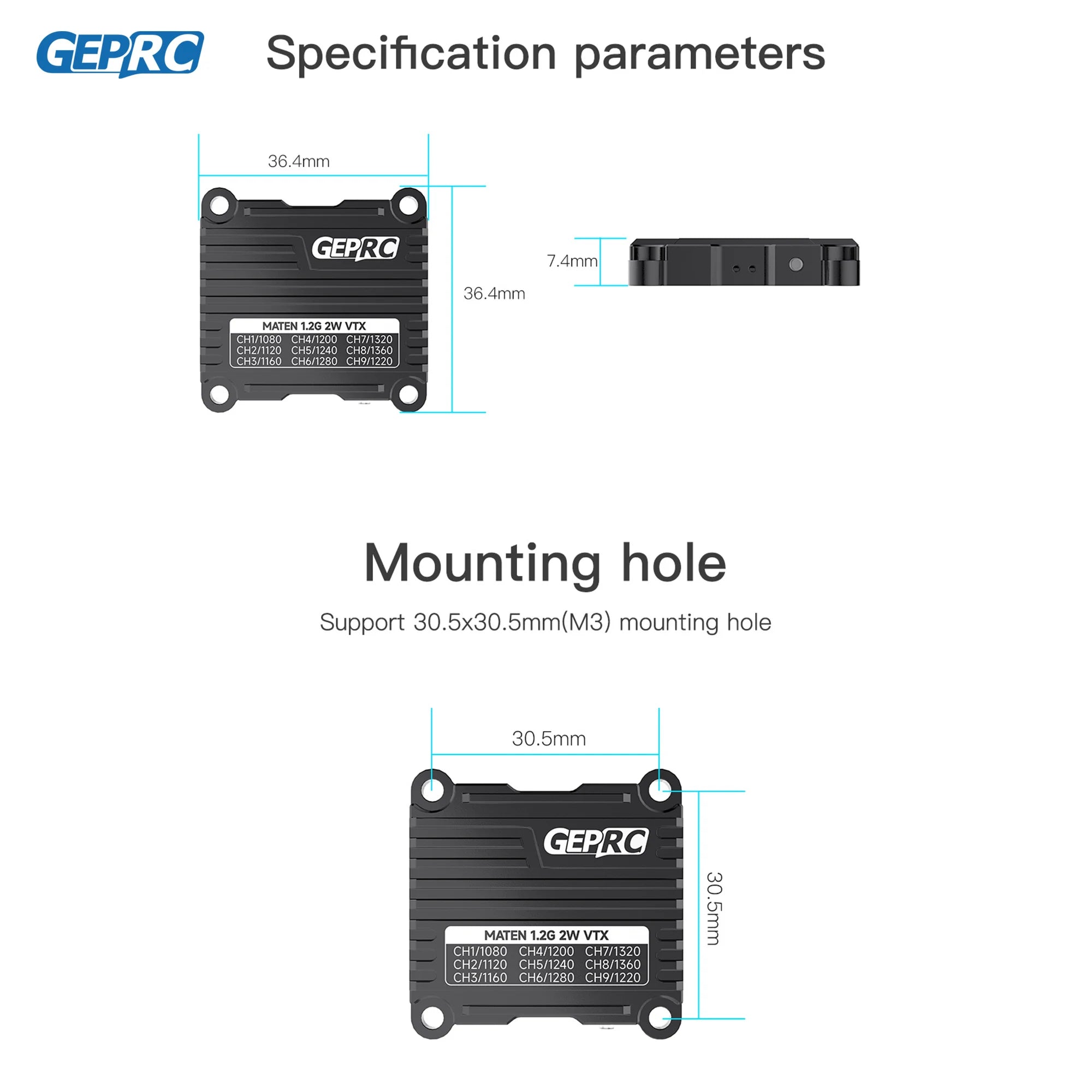 GEPRC MATEN 1.2G 2W VTX - 25mW/2000mW VTX Transmitter Transmitting Module 1080 Mhz -1360 Mhz for FPV Long Range Racing Drone 3 GEPRC MATEN 1.2G 2W VTX - 25mW/2000mW VTX Transmitter Transmitting Module 1080 Mhz -1360 Mhz for FPV Long Range Racing Drone - Image 3
