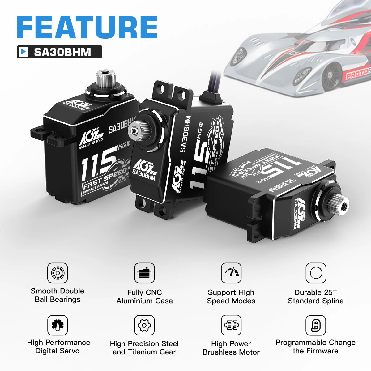AGFRC SA30BHM - 11.5KG HV High Speed Programmable Motor Brushless Mini Smart Steering RC Servo for 1/12 1/16 RC Car Rock Crawler 3 AGFRC SA30BHM - 11.5KG HV High Speed Programmable Motor Brushless Mini Smart Steering RC Servo for 1/12 1/16 RC Car Rock Crawler — изображение 3