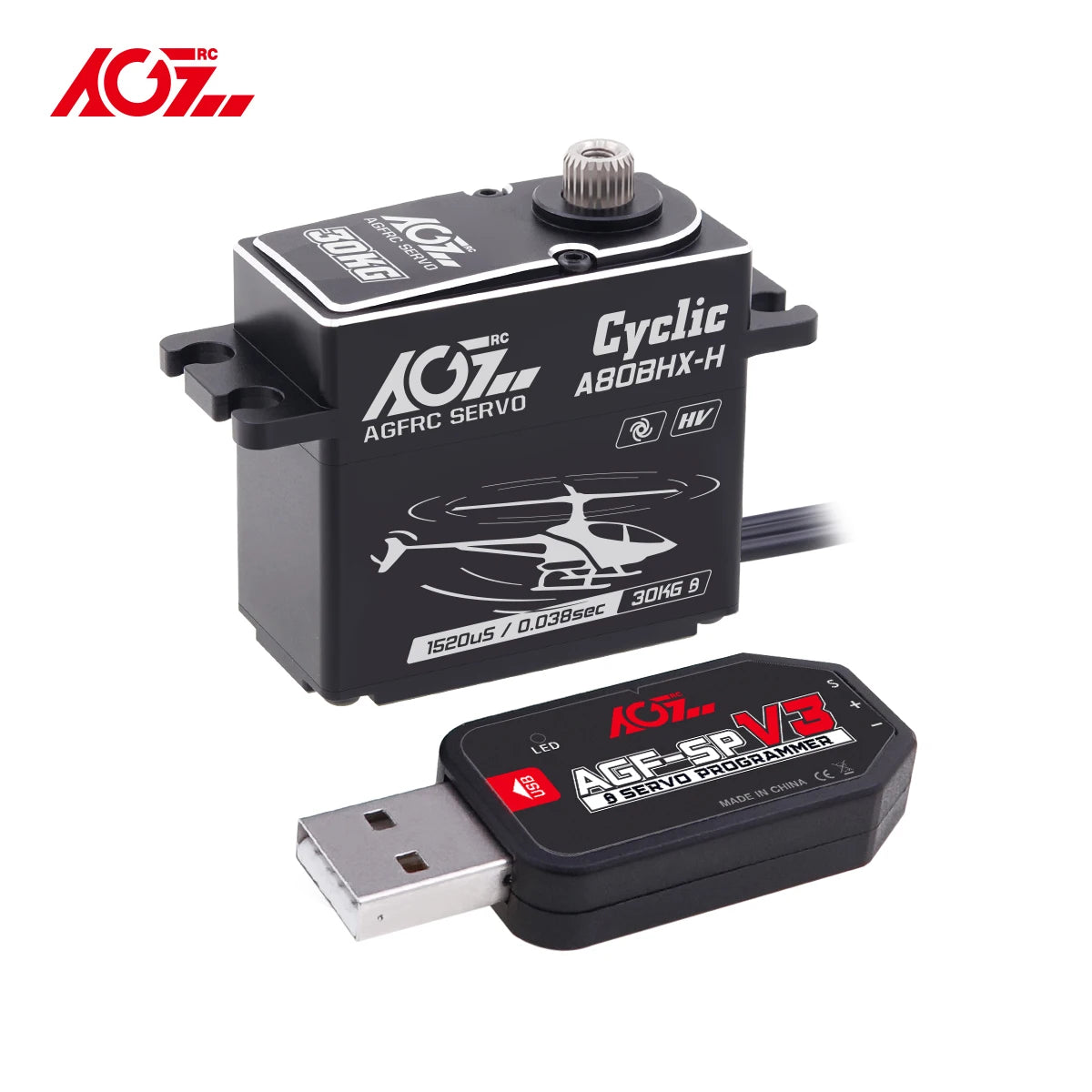 AGFRC A80BHX-H - 8.4V 30KG Programmable Helicopter Cyclic Servo High Torque High Voltage Brushless Digital Motor For RC Helicopter 1 AGFRC A80BHX-H - 8.4V 30KG Programmable Helicopter Cyclic Servo High Torque High Voltage Brushless Digital Motor For RC Helicopter