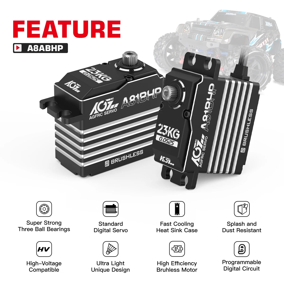 AGFRC A81BHP - 23KG Super Speed Steel Gears HV Brushless Programmable Standard Steering Servo For 1/8 RC Truck Car Boat Aircraft 7 AGFRC A81BHP - 23KG Super Speed Steel Gears HV Brushless Programmable Standard Steering Servo For 1/8 RC Truck Car Boat Aircraft — изображение 7