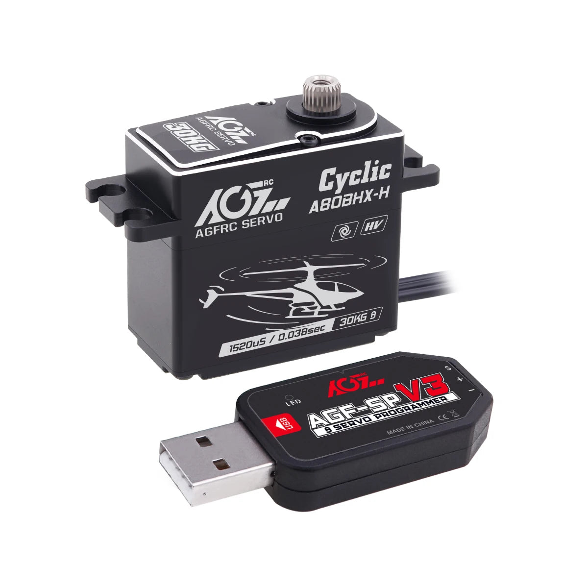 AGFRC A80BHX-H - 8.4V 30KG Programmable Helicopter Cyclic Servo High Torque High Voltage Brushless Digital Motor For RC Helicopter 13 AGFRC A80BHX-H - 8.4V 30KG Programmable Helicopter Cyclic Servo High Torque High Voltage Brushless Digital Motor For RC Helicopter — изображение 13
